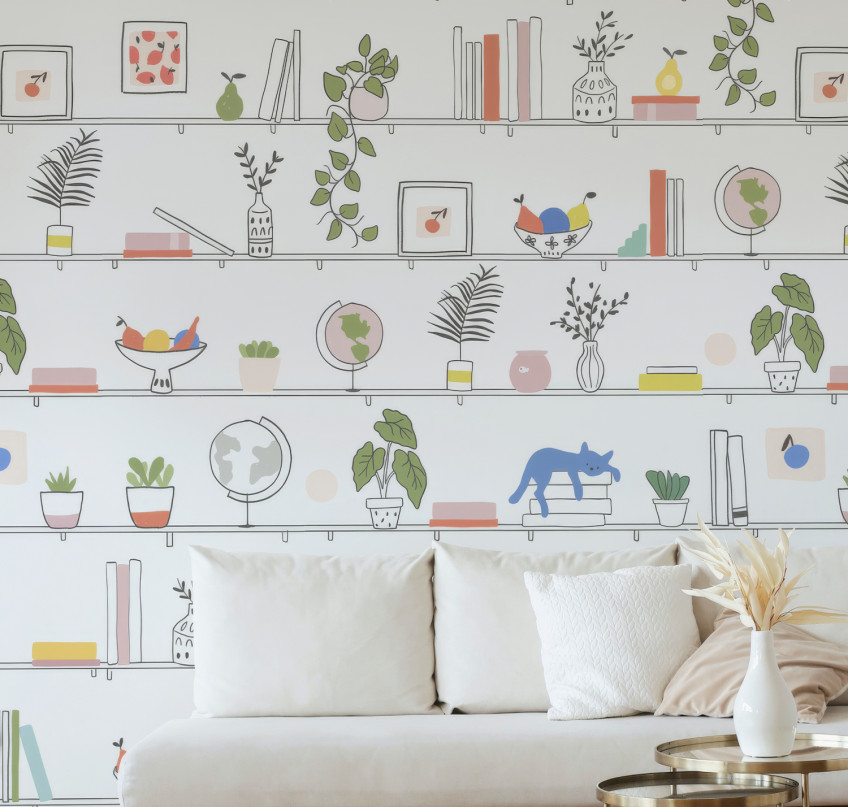 Kinderzimmertapeten mit Kleidungsstücken und Gegenständen