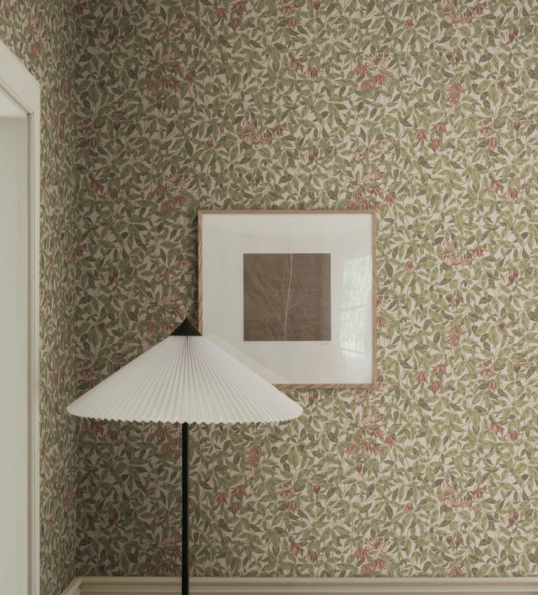 Carta da parati botanica con disegni a colori tono su tono