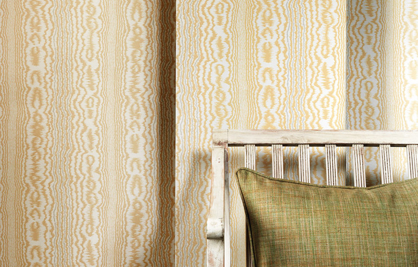 Striped Wallpaper with Natural Stripes Featuring Wood and Moiré Look