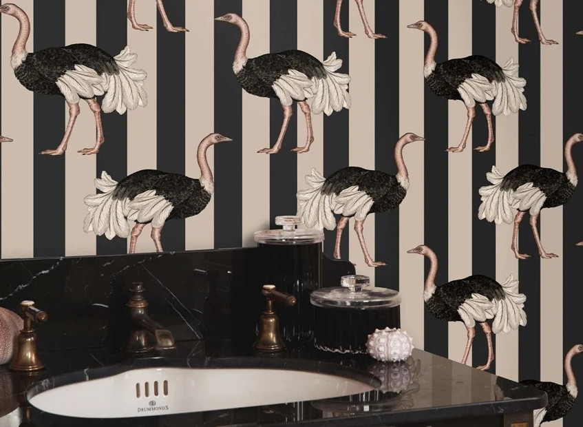 Striped Wallpaper with Animals