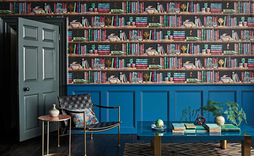 Wallpaper with graphics featuring books and libraries