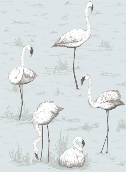 Flamingos - Designtapete von Cole and Son - Aqua-1273.5 Flamingos - Designtapete von Cole and Son - Aqua-1273.5