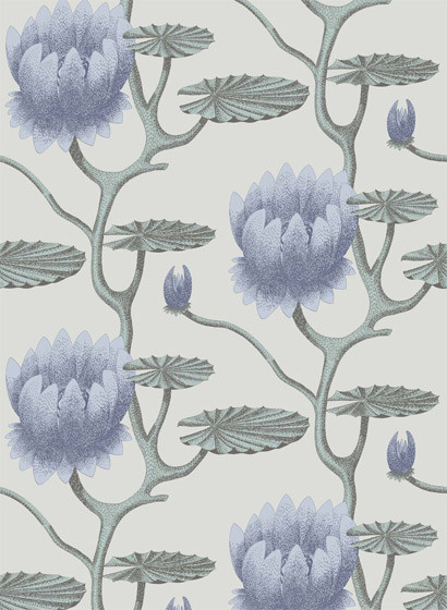 Summer Lily - Designtapete von Cole & Son - Blue on Pearl-1473.3 Summer Lily - Designtapete von Cole & Son - Blue on Pearl-1473.3
