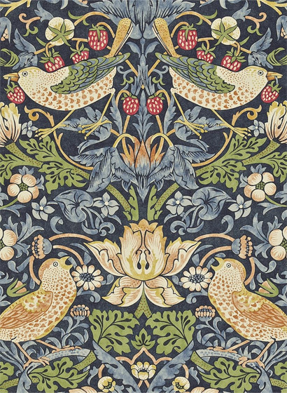 Morris & Co Carta da parati Strawberry Thief - Indigo/ Mineral-1695.2 Morris & Co Carta da parati Strawberry Thief - Indigo/ Mineral-1695.2