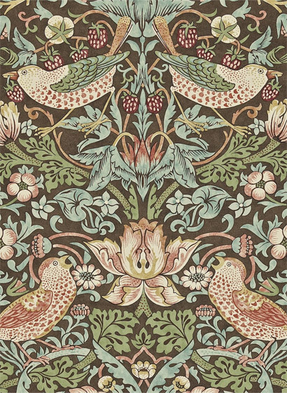 Tapete Strawberry Thief von Morris & Co. - Chocolate/ Slate-1695.3 Tapete Strawberry Thief von Morris & Co. - Chocolate/ Slate-1695.3