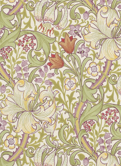 Morris & Co Carta da parati Golden Lily - Olive/ Russet-1698.2