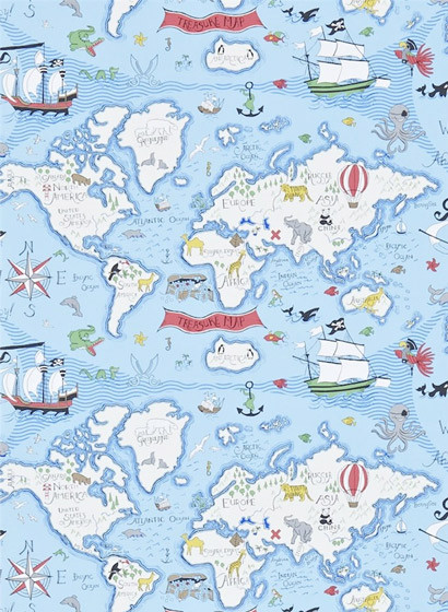 Kindertapete Treasure Map von Sanderson - Hellblau/ Bunt-1859.2 Kindertapete Treasure Map von Sanderson - Hellblau/ Bunt-1859.2