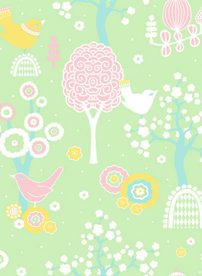 Majvillan Papier peint Cherry Valley - Tulip Green/ Pink/ Yellow/ Blue/ White-2019.3