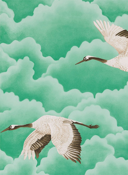 Harlequin Wallpaper Cranes in Flight Emerald-2219.2