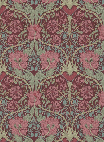 Morris & Co Papier peint Honeysuckle & Tulip - Burgundy/ Sage-2283.4
