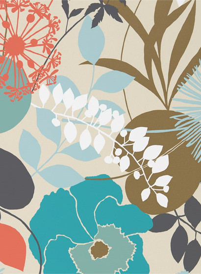 Harlequin Wallpaper Doyenne Sky/ Olive/ Coral-2841.4 Harlequin Wallpaper Doyenne Sky/ Olive/ Coral-2841.4