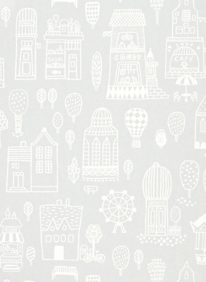 Majvillan Carta da parati Small Town - Soft Grey/ Cream White-3086.1 Majvillan Carta da parati Small Town - Soft Grey/ Cream White-3086.1