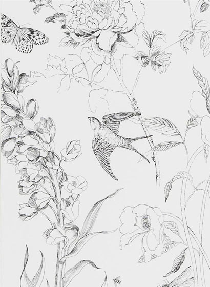 Designers Guild Wallpaper Silla/Silla Garden Sibylla Garden Black and White-3145.1 Designers Guild Wallpaper Silla/Silla Garden Sibylla Garden Black and White-3145.1