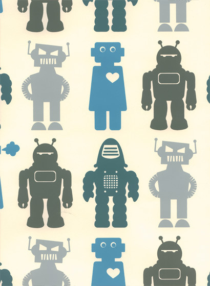 Ferm Living Papier peint Robots - blue robots-333.3