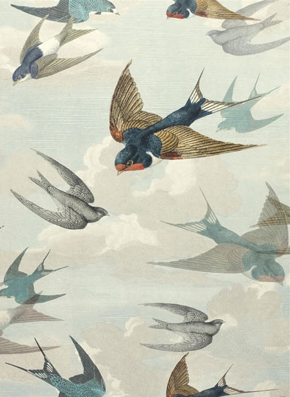 Schwalben Tapete Chimney Swallows von John Derian - Sky Blue-3663.1 Schwalben Tapete Chimney Swallows von John Derian - Sky Blue-3663.1