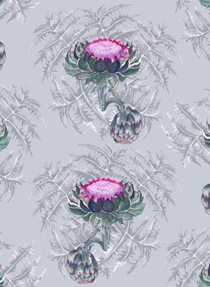 Ailanto Carta da parati Carciofi - Forest Green & Magenta-3917.2