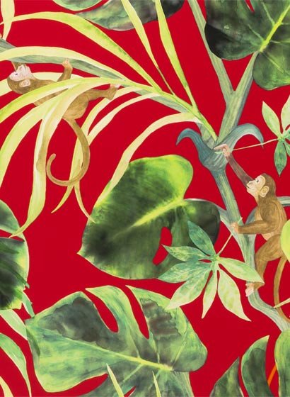 Dschungel Tapete Monkey Business von Clarke & Clarke - Rouge-4050.5 Dschungel Tapete Monkey Business von Clarke & Clarke - Rouge-4050.5
