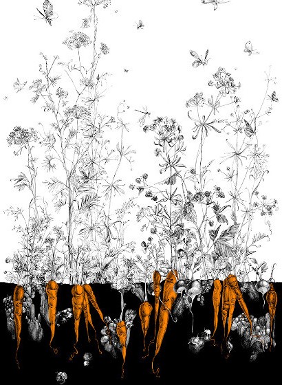 Edmond Petit Wallpaper Licvres/Fenouil/Tournesol - Noir Orange Fenouil Sauvage Gauche - Noir Orange Doré-4476.6