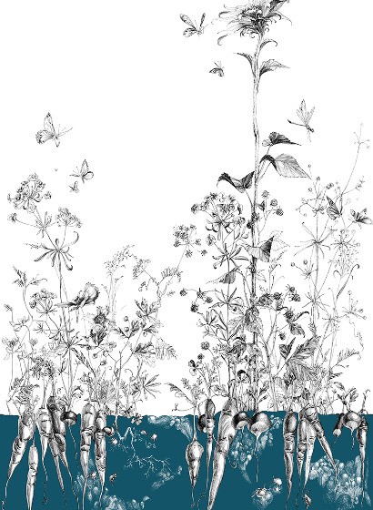 Edmond Petit Tapete Tournesol droit - Bleu-4480.2 Edmond Petit Tapete Tournesol droit - Bleu-4480.2