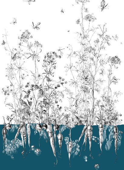 Edmond Petit Tapete Lièvres/Fenouil/Tournesol - Bleu-4480 Edmond Petit Tapete Lièvres/Fenouil/Tournesol - Bleu-4480