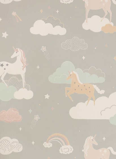 Einhorntapete Rainbow Treasures von Majvillan - Mud Grey-5209.1 Einhorntapete Rainbow Treasures von Majvillan - Mud Grey-5209.1