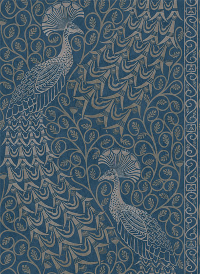 Tapete Pavo Parade von Cole & Son - Metallic Silver on Denim-5414.2 Tapete Pavo Parade von Cole & Son - Metallic Silver on Denim-5414.2