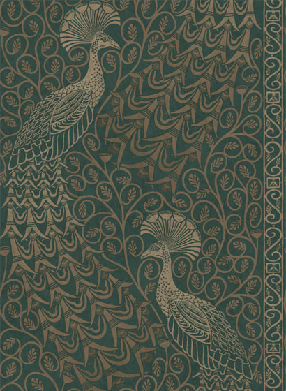 Cole & Son Papier peint Pavo Parade - Metallic Gilver on Racing Car Green-5414.4 Cole & Son Papier peint Pavo Parade - Metallic Gilver on Racing Car Green-5414.4