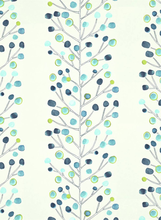 Scion Wallpaper Melinki Berry Tree Peacock Powder/ Blue Lime-5749.3 Scion Wallpaper Melinki Berry Tree Peacock Powder/ Blue Lime-5749.3