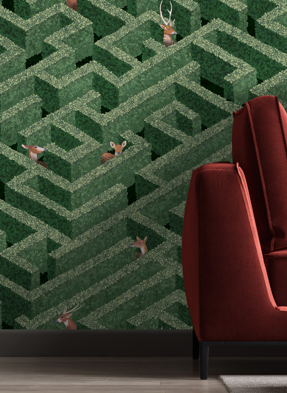 Josephine Munsey Wallpaper Labyrinth with Deer-6522 Josephine Munsey Wallpaper Labyrinth with Deer-6522