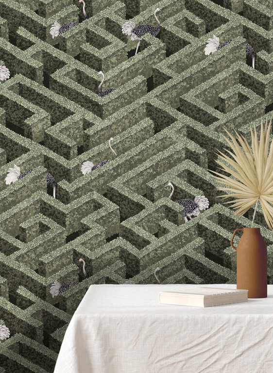 Josephine Munsey Wallpaper Labyrinth with Ostrich-6523 Josephine Munsey Wallpaper Labyrinth with Ostrich-6523