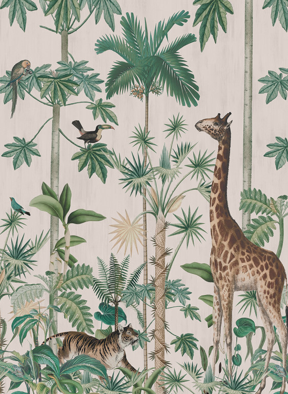 Rebel Walls Papier peint panoramique Giraffes Stroll - Pastel Pink-6927.3