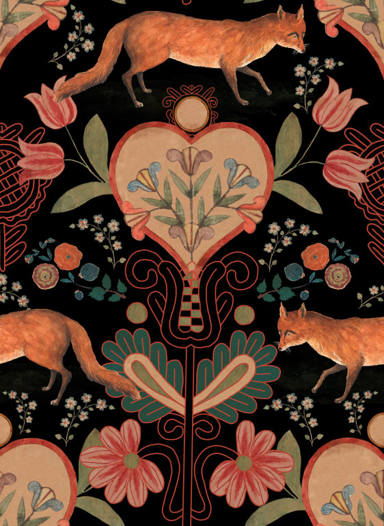 Mindthegap Papier peint The Vixen - Black/ Red/ Orange/ Green-7537.1 Mindthegap Papier peint The Vixen - Black/ Red/ Orange/ Green-7537.1