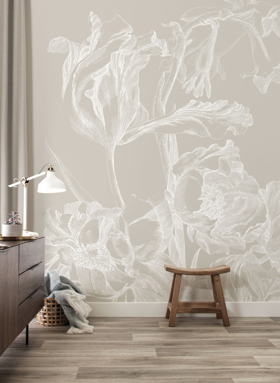 KEK Amsterdam Mural Engraved Flowers Grey 1-7688 KEK Amsterdam Mural Engraved Flowers Grey 1-7688