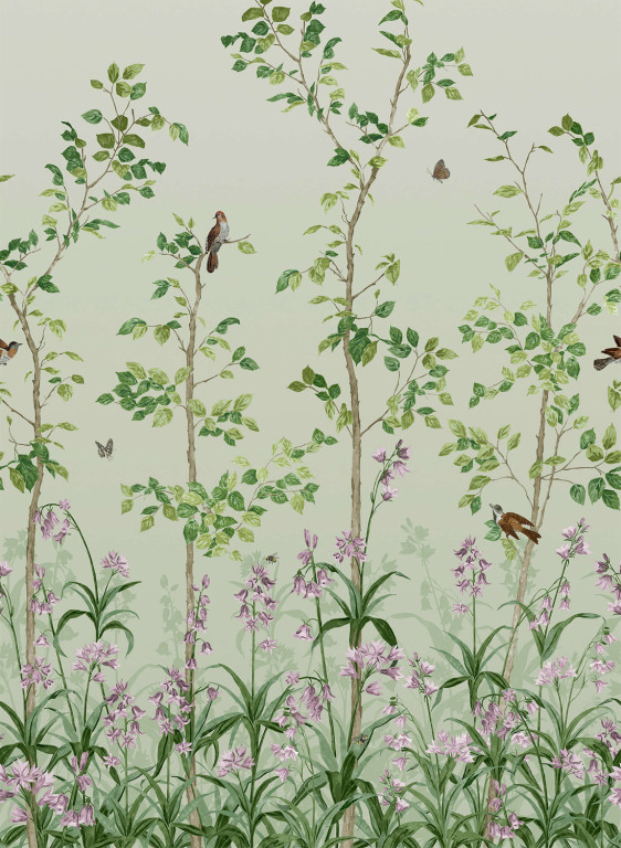Little Greene Tapete Bird and Bluebell - Pea Green-8149.1 Little Greene Tapete Bird and Bluebell - Pea Green-8149.1