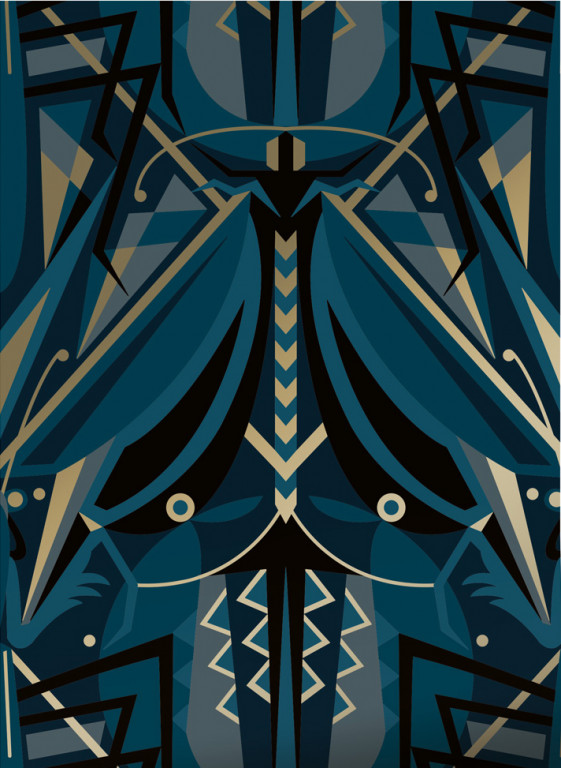 KEK Amsterdam Tapete Art Deco Animaux Grasshopper Gold - Blue-9207.1 KEK Amsterdam Tapete Art Deco Animaux Grasshopper Gold - Blue-9207.1