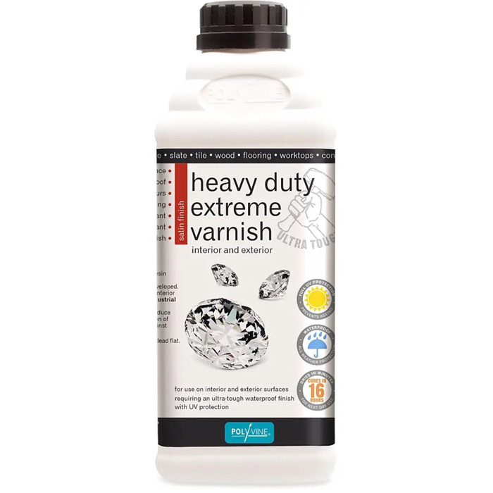 Polyvine Heavy Duty Extreme Varnish - Satin - 1l-HDEVS.S Polyvine Heavy Duty Extreme Varnish - Satin - 1l-HDEVS.S