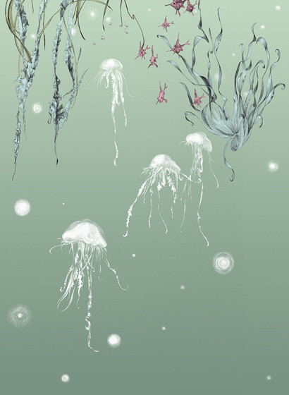 Edmond Petit Papier peint Nautilus/ Méduses/ Nénuphars - Méduses gauche - Aqua-4469.5 Edmond Petit Papier peint Nautilus/ Méduses/ Nénuphars - Méduses gauche - Aqua-4469.5