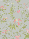 Cole & Son Papier peint Hummingbirds - Rose/ Olive on Grey