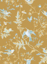 Cole & Son Wallpaper Hummingbirds - Ice Blue on Metallic Gold