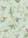 Cole & Son Papier peint Hummingbirds - Multi/ Old Olive on Duck Egg Mica