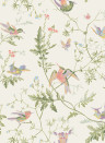 Cole & Son Papier peint Hummingbirds - Soft Multi/ Olive Green on White