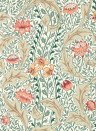 Morris & Co Wallpaper Wild Tulip & Vine - Coral/ Teal