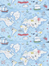 Kindertapete Treasure Map von Sanderson - Hellblau/ Bunt