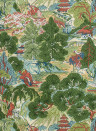 Thibaut Tapete Pagoda Trees - Coral and Green