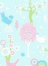 Majvillan Wallpaper Cherry Valley Turquoise/ Green/ Pink/ Cream White