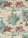 Jagdtapete Tally Ho von Sanderson - Teal/ Ruby