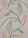 Nina Campbell Wallpaper Fontibre Aqua/ Coral Red