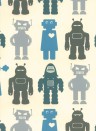Ferm Living Carta da parati Robots - blue robots