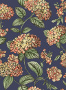 Cole & Son Papier peint Ramo di Ortensia - Coral on Dark Blue