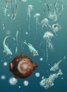 Edmond Petit Wallpaper Nautilus/ Méduses/ Nénuphars - Turquoise Nautilus gauche - Turquoise